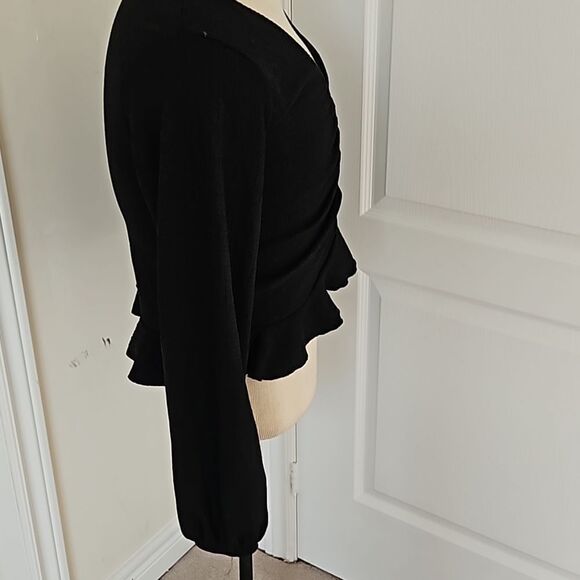 H&M Ruffled Long Sleeves Top Medium Black - Picture 5 of 16
